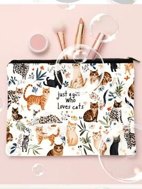 ✨3 FOR $28✨ 🆕️🐱 "Just a Girl Who Loves Cats" Canvas Cosmetic Bag 🐱